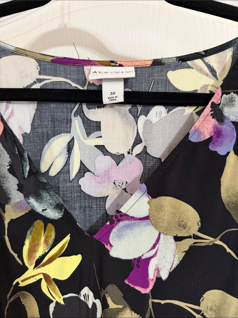 Ava & Viv Black Floral Midi Dress with Purple, Yellow, Green Accents - Picture 2 of 10